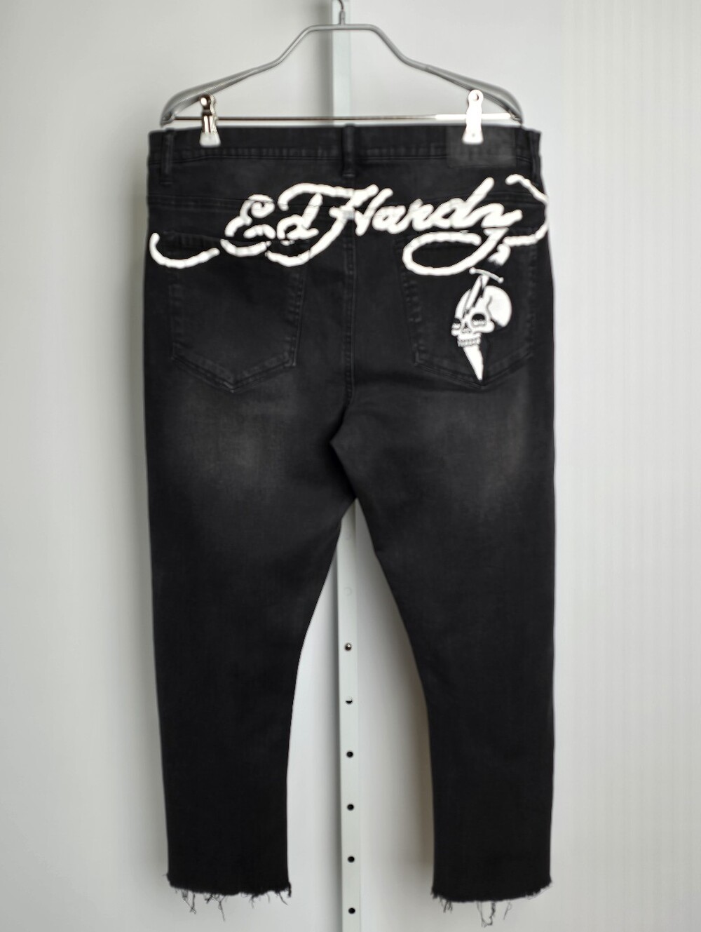 Ed Hardy Dagger Skull Slim Skinny Stretch Jeans Faded Black Size 36 x 26